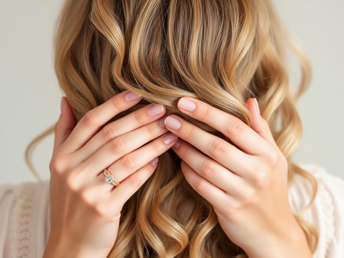 Hands lifting a strand of wavy hair