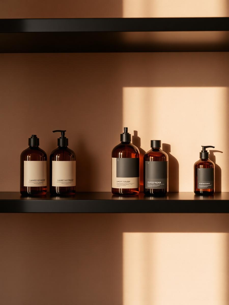Amber apothecary bottles of hair care